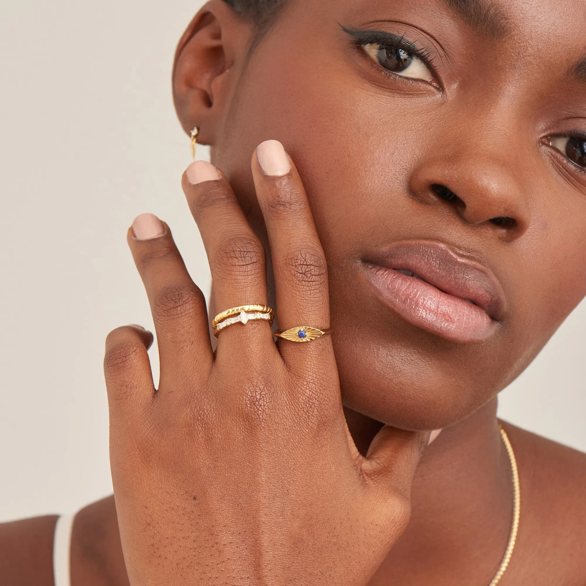 Gold Lapis Evil Eye Adjustable Ring