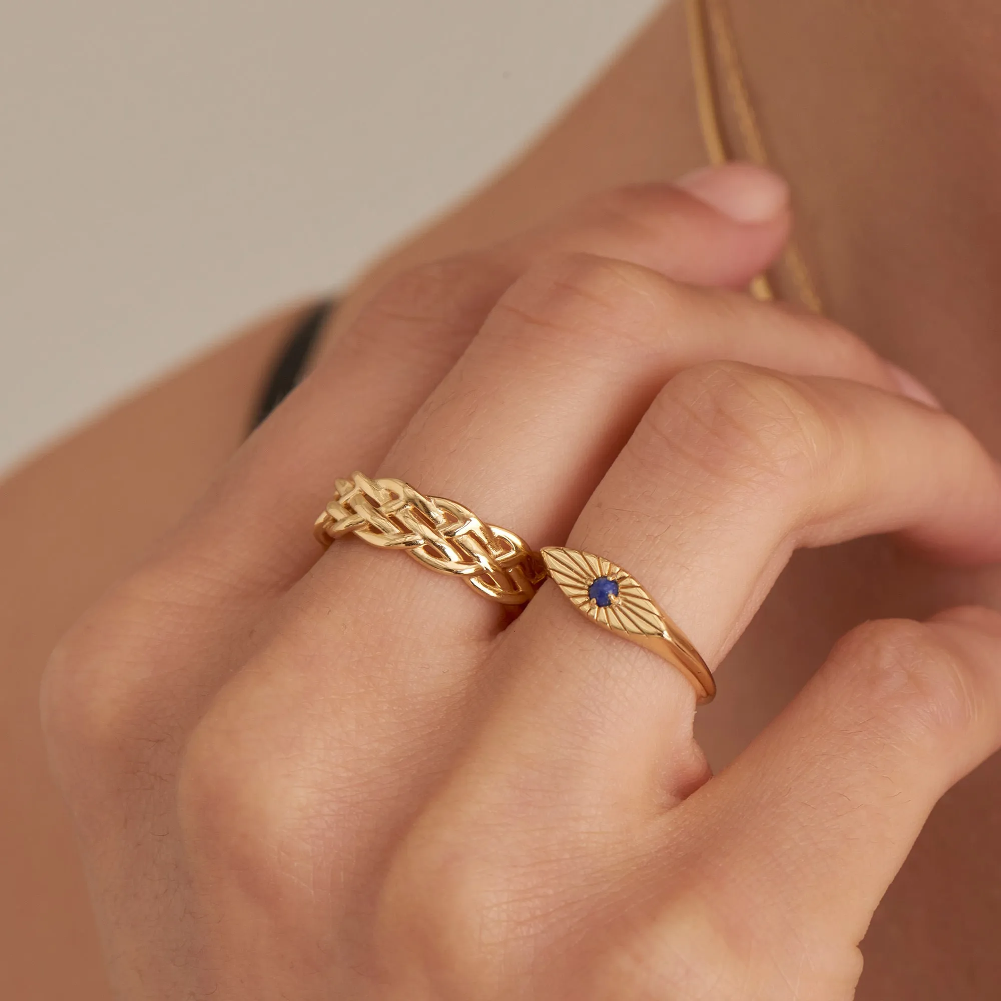 Gold Lapis Evil Eye Adjustable Ring