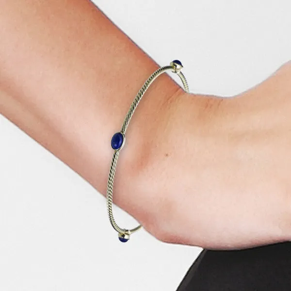 Gold Lapis Gem Bangle Bracelet