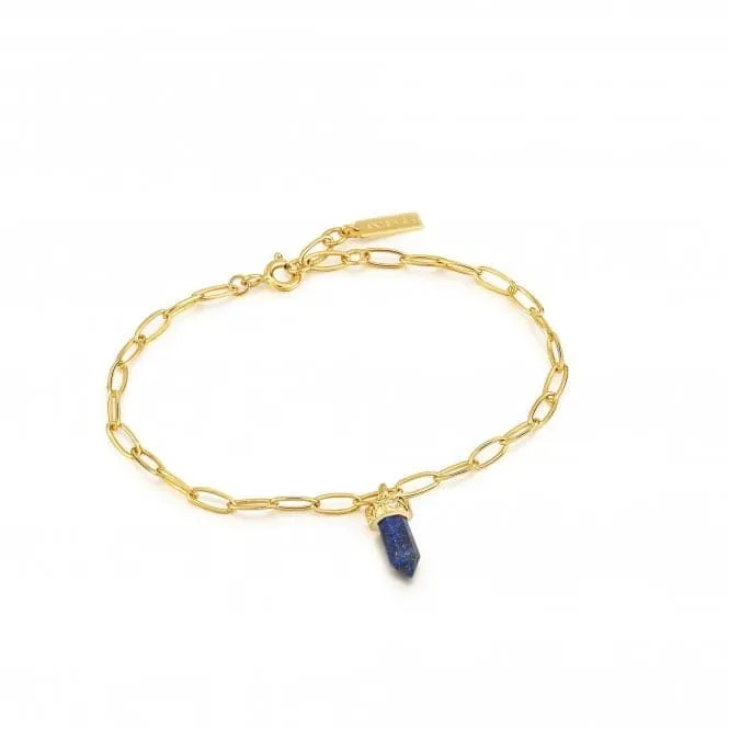 Gold Lapis Point Pendant Bracelet B039-02G-L