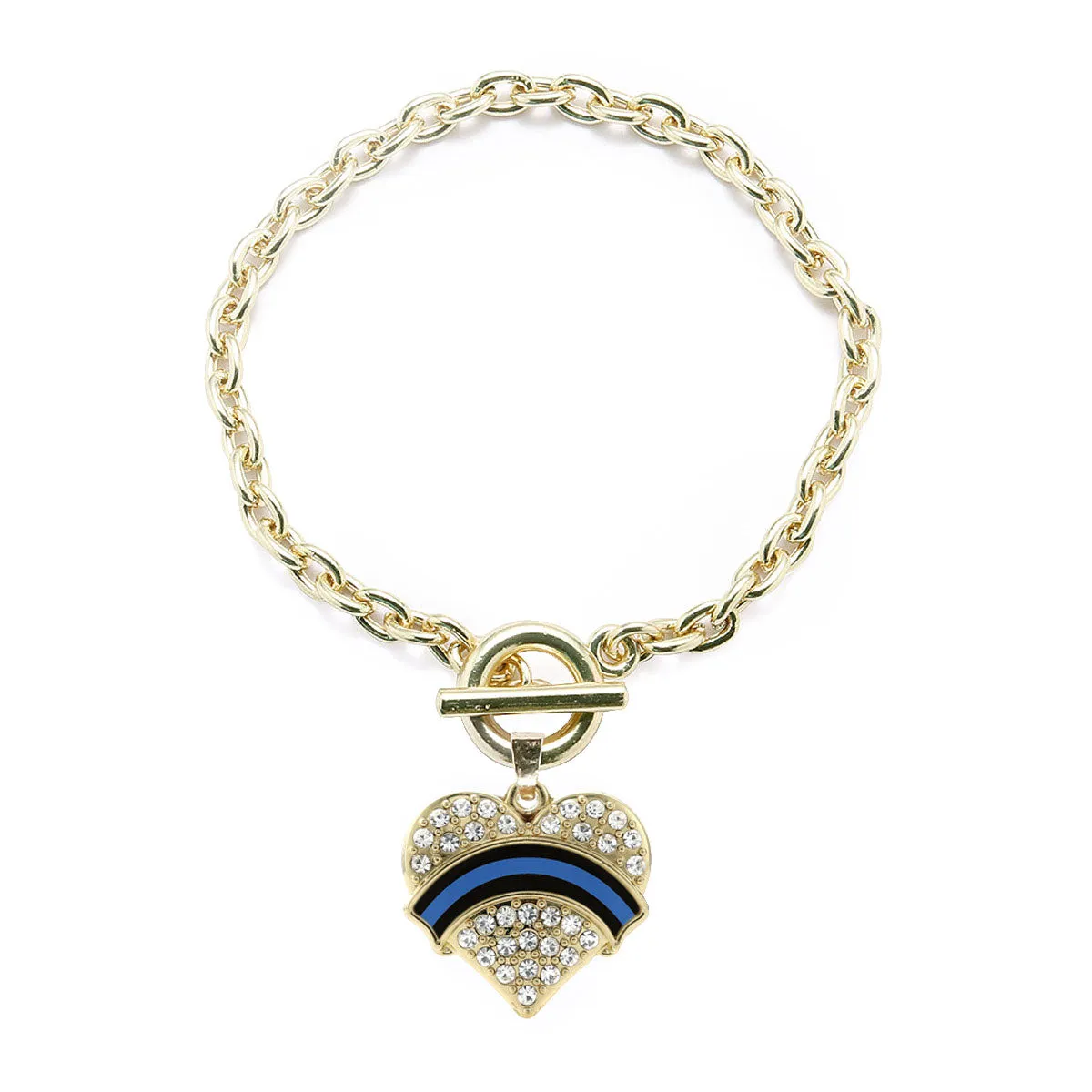 Gold Law Enforcement Support Pave Heart Charm Toggle Bracelet