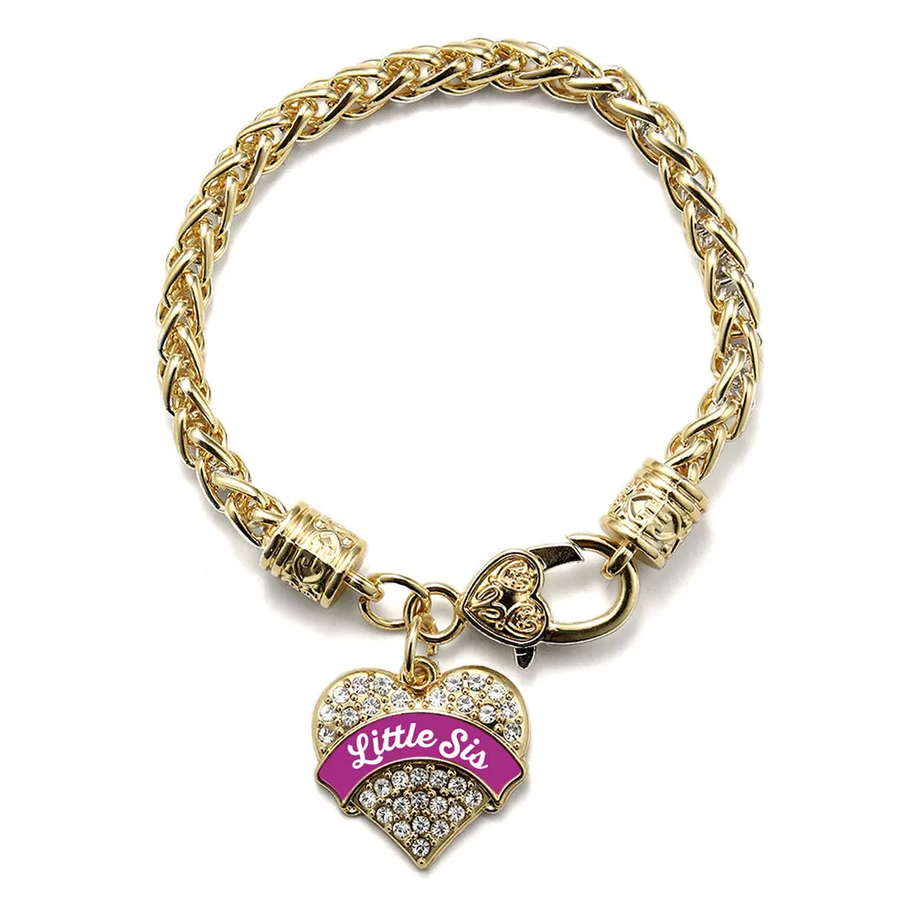 Gold Magenta Little Sister Pave Heart Charm Braided Bracelet