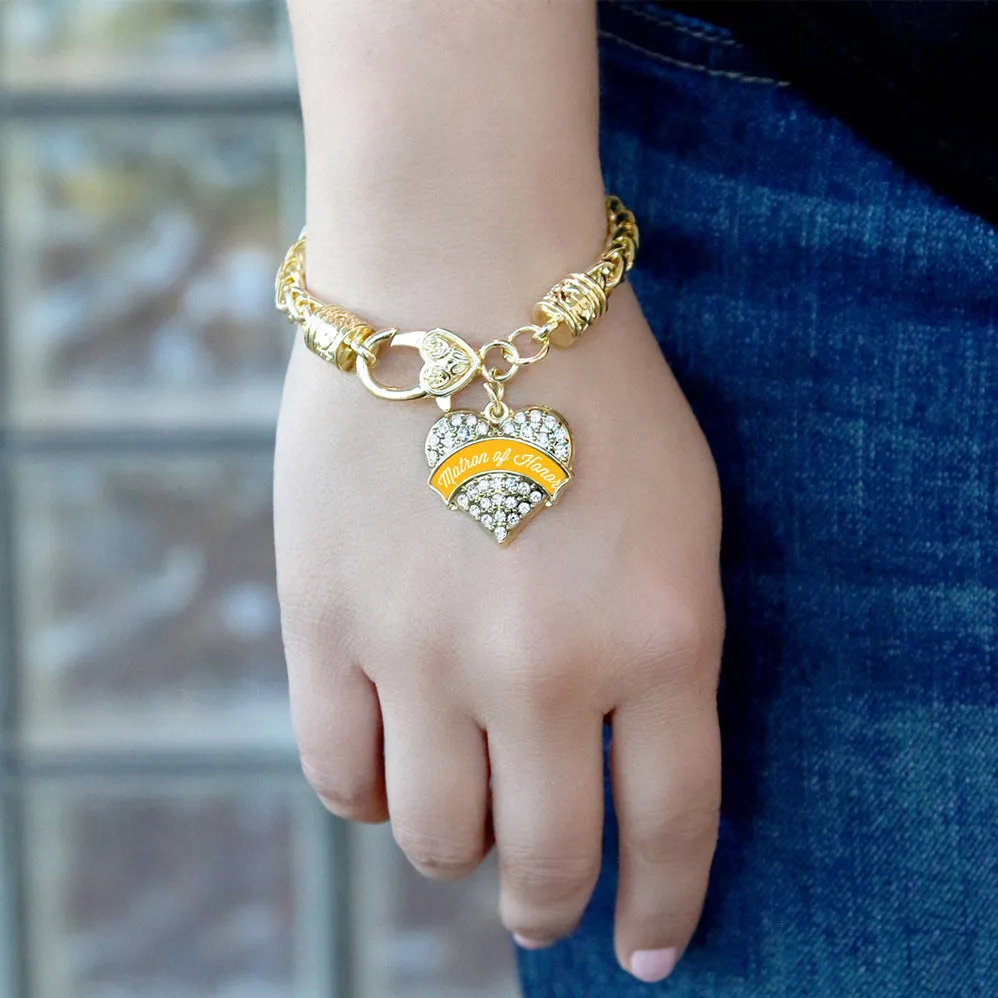 Gold Marigold Matron of Honor Pave Heart Charm Braided Bracelet