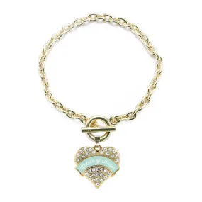 Gold Mint Matron of honor Pave Heart Charm Toggle Bracelet