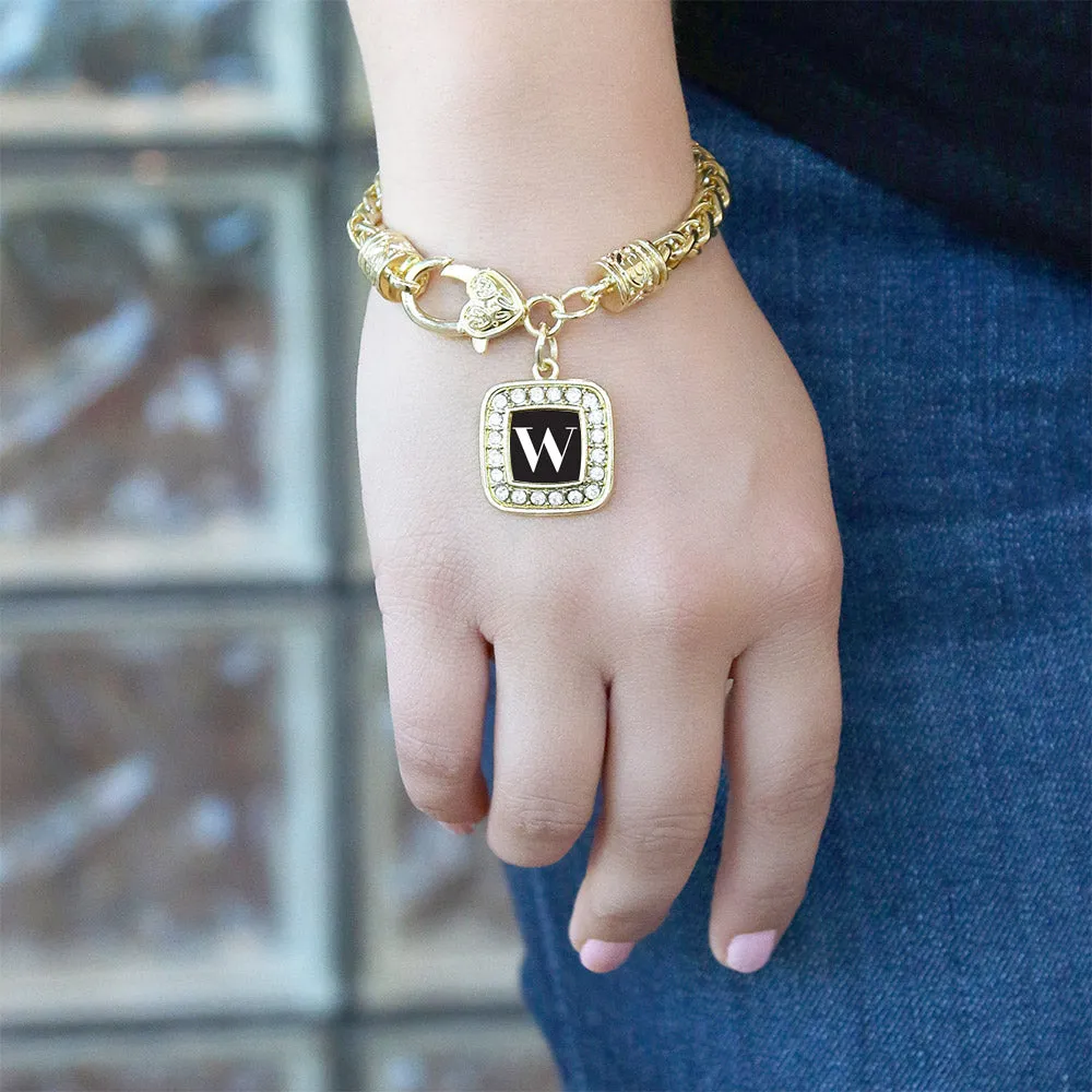 Gold My Vintage Initials - Letter W Square Charm Braided Bracelet