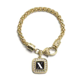 Gold My Vintage Initials - Letter X Square Charm Braided Bracelet