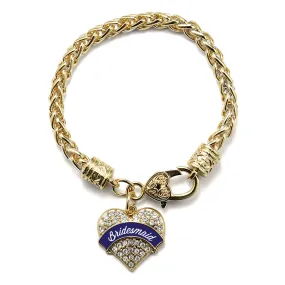 Gold Navy Blue Bridesmaid Pave Heart Charm Braided Bracelet