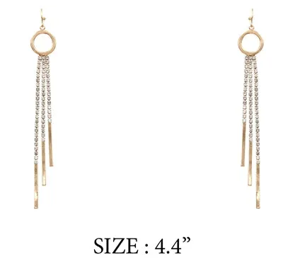 Gold Open Circle with Rhinestone Chain Tassel 2" Earring