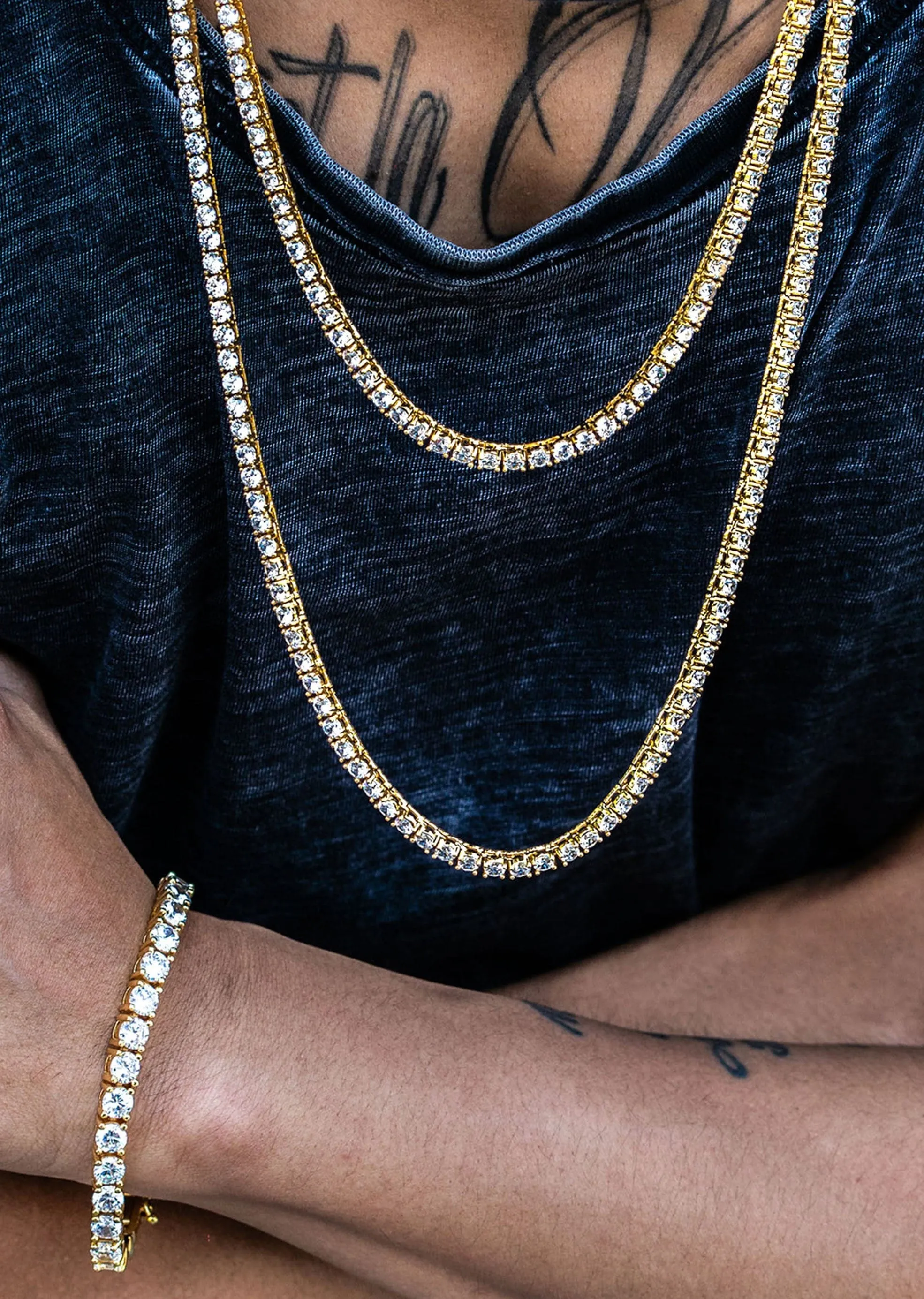 Gold Plated Tennis Chains ( 4 MM ) & Tennis Bracelet