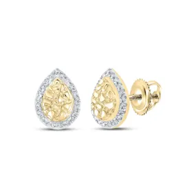 Golden Nugget Pear Diamond Earrings .10cttw 10K Yellow Gold