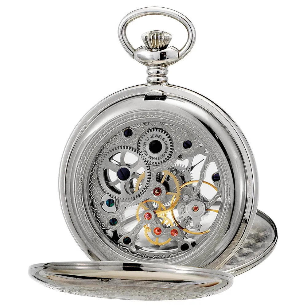 Gotham Men's Silver-Tone Double Cover Exhibition Mechanical Pocket Watch # GWC18800S