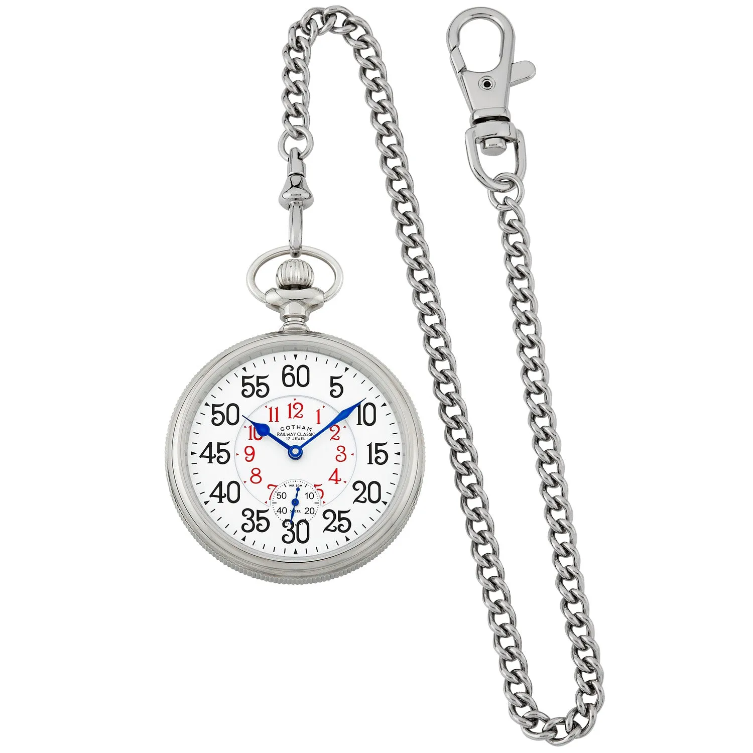 Gotham Men's Stainless Steel Mechanical Hand Wind Railway Classic Nostalgia Series Pocket Watch # GWC14124S