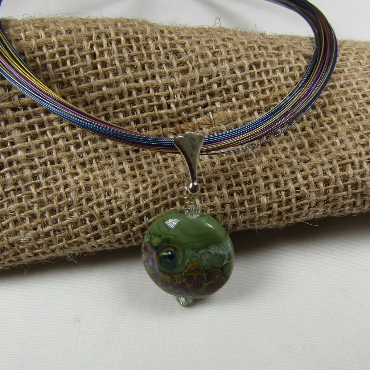 Green Handmade Lampwork Pendant Necklace