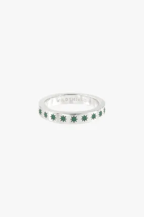 Green star ring silver