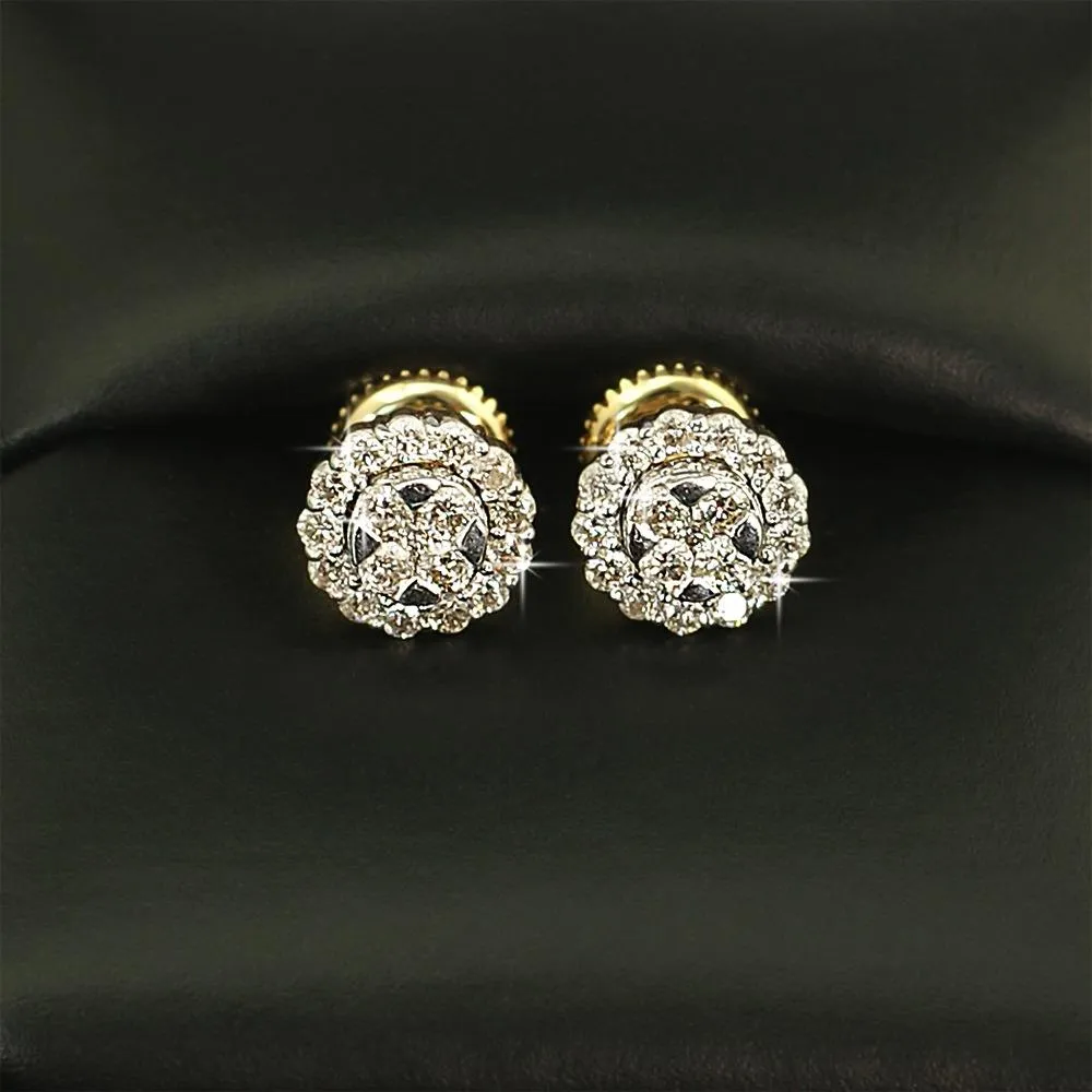 Halo Cluster Diamond Earrings .55cttw 10K Yellow Gold