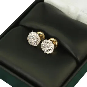 Halo Cluster Diamond Earrings .55cttw 10K Yellow Gold