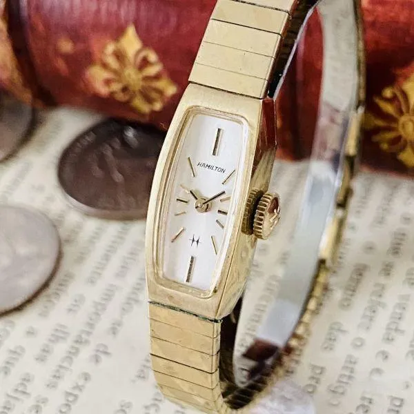 Hamilton Watches Quartz 10KRPG Watch Women's Vintage Bracelet Cocktail