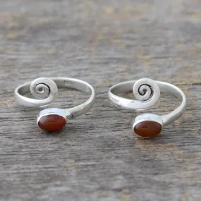 Handcrafted Carnelian and Sterling Silver Toe Rings (Pair) - Curls | NOVICA