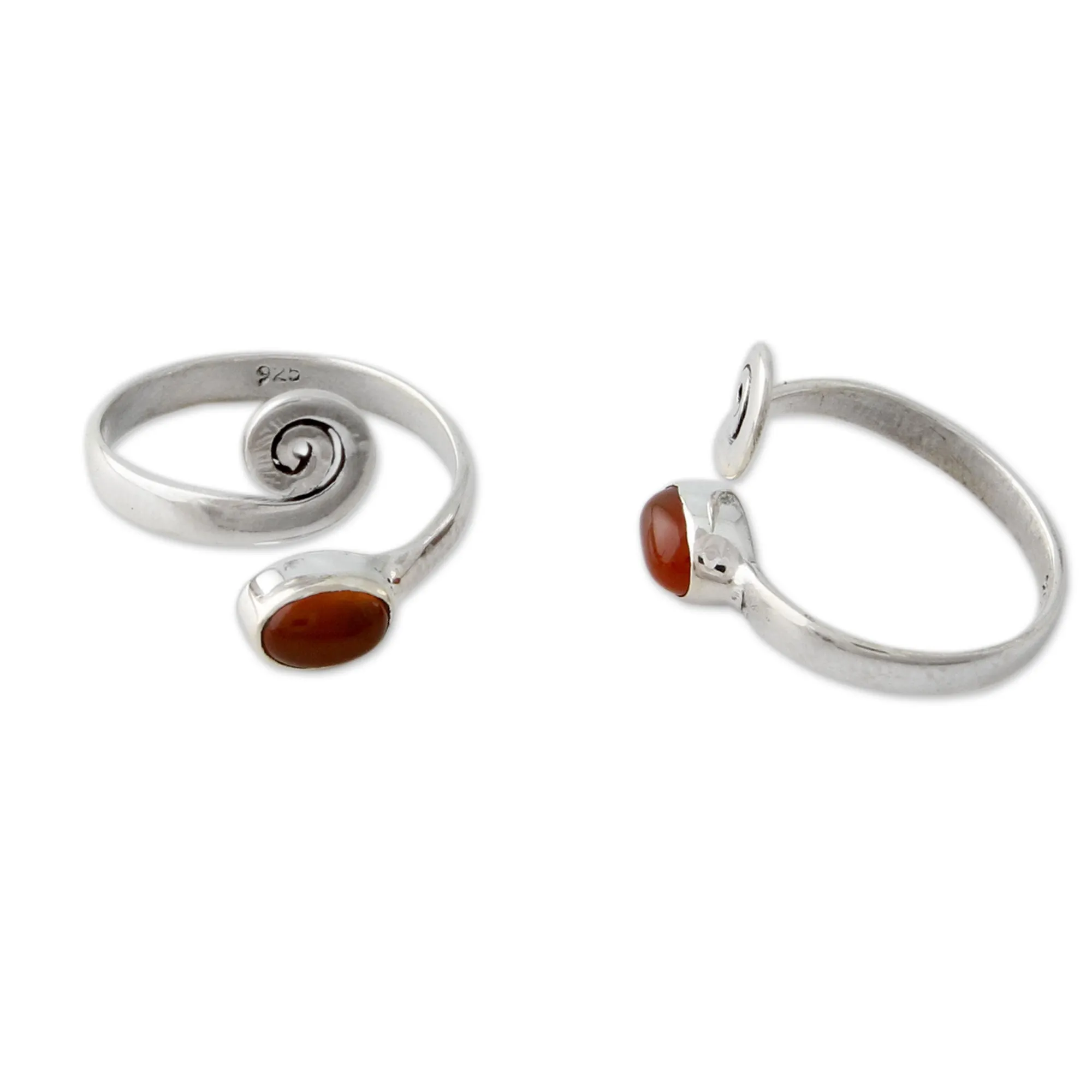 Handcrafted Carnelian and Sterling Silver Toe Rings (Pair) - Curls | NOVICA