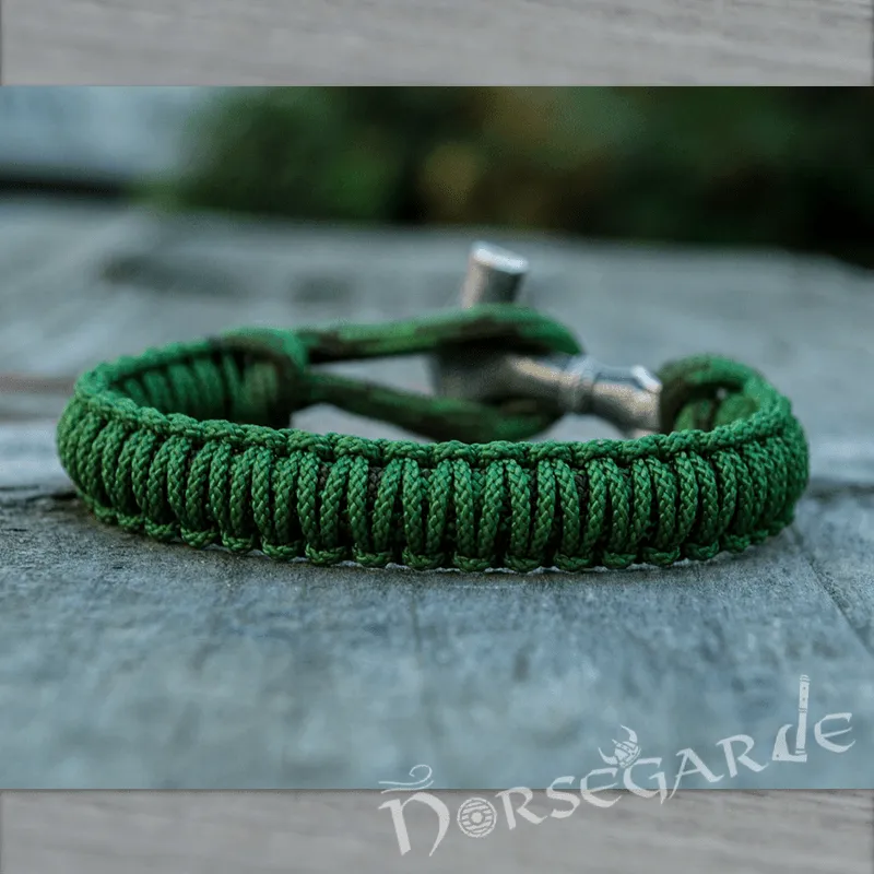 Handcrafted Forest Paracord Bracelet with Mjölnir - Sterling Silver