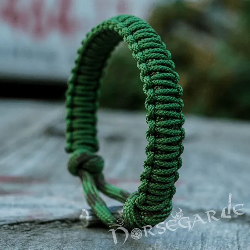 Handcrafted Forest Paracord Bracelet with Mjölnir - Sterling Silver