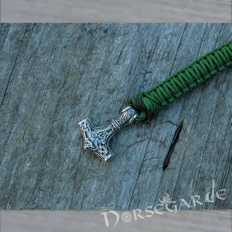 Handcrafted Forest Paracord Bracelet with Mjölnir - Sterling Silver