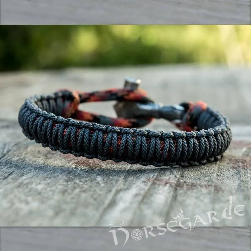 Handcrafted Gray Paracord Bracelet with Mjölnir - Sterling Silver