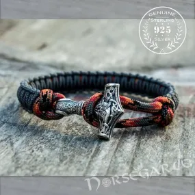 Handcrafted Gray Paracord Bracelet with Mjölnir - Sterling Silver