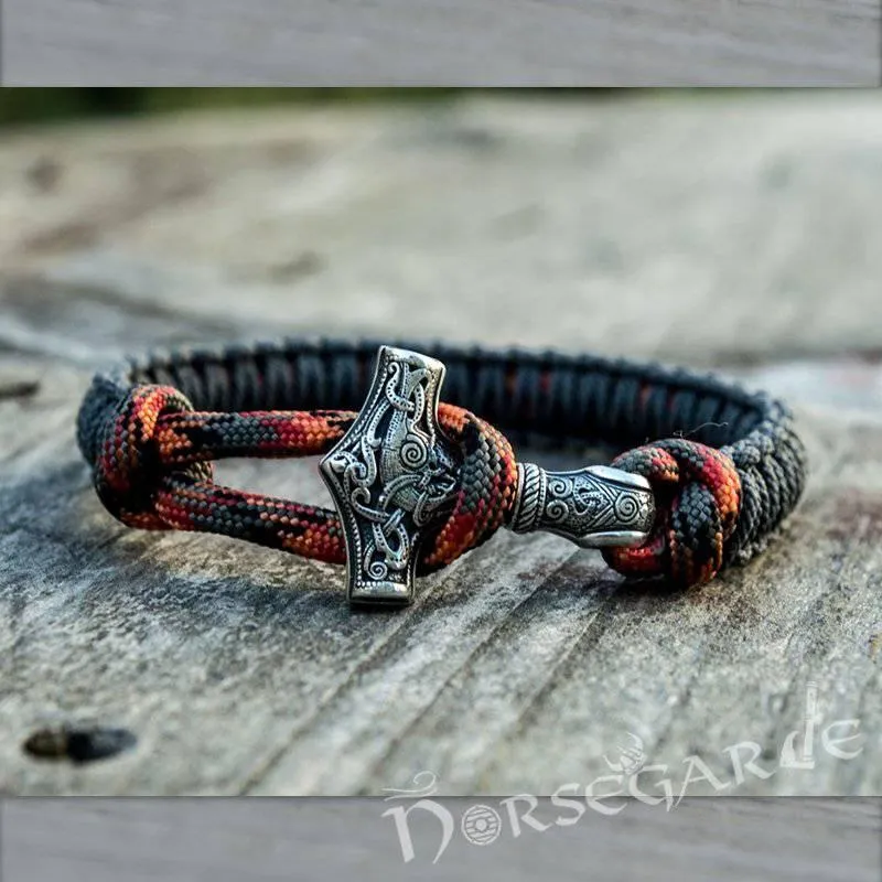 Handcrafted Gray Paracord Bracelet with Mjölnir - Sterling Silver