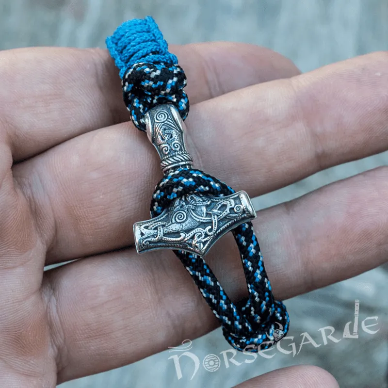 Handcrafted Ocean Paracord Bracelet with Mjölnir - Sterling Silver