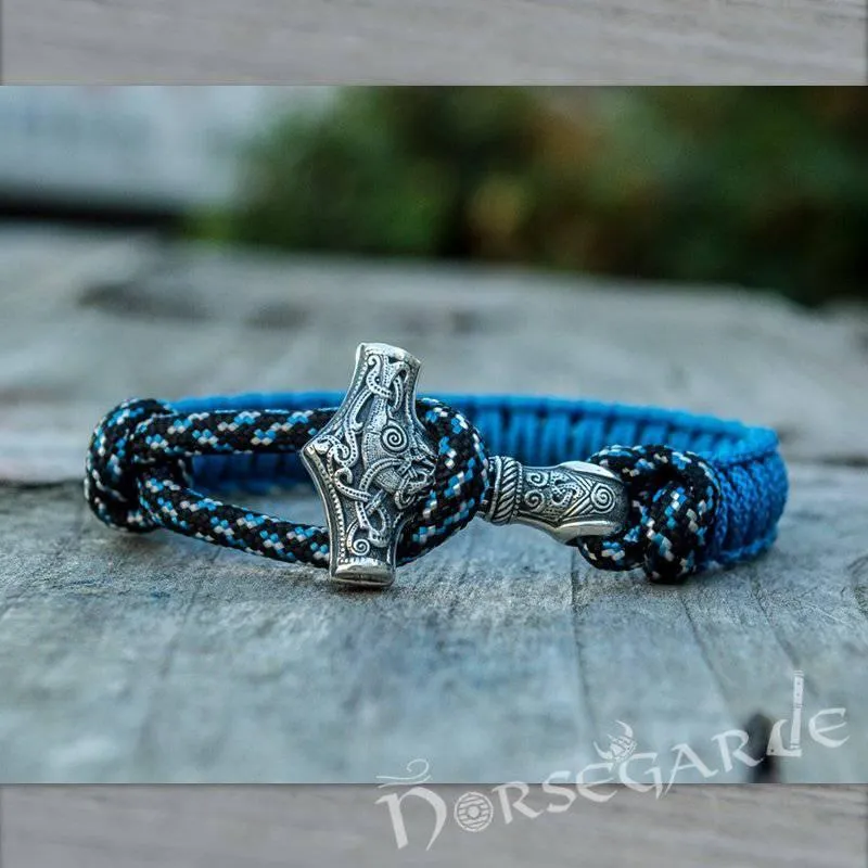 Handcrafted Ocean Paracord Bracelet with Mjölnir - Sterling Silver