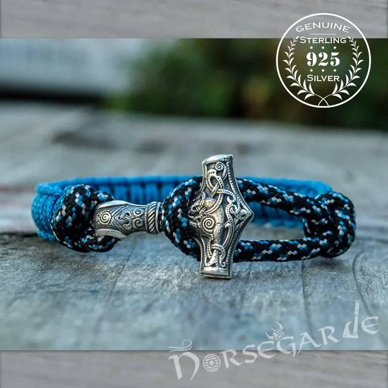 Handcrafted Ocean Paracord Bracelet with Mjölnir - Sterling Silver