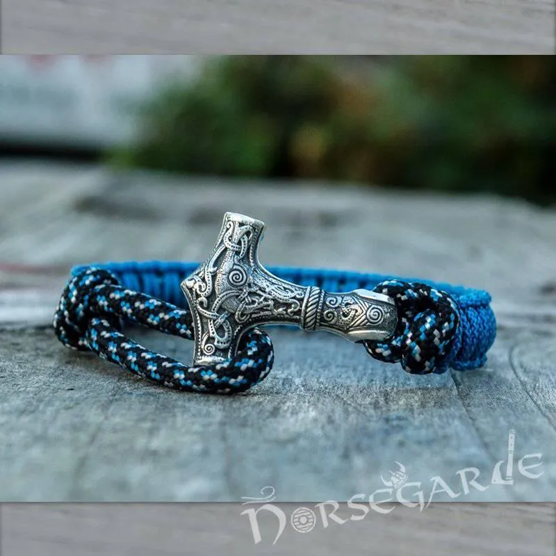 Handcrafted Ocean Paracord Bracelet with Mjölnir - Sterling Silver