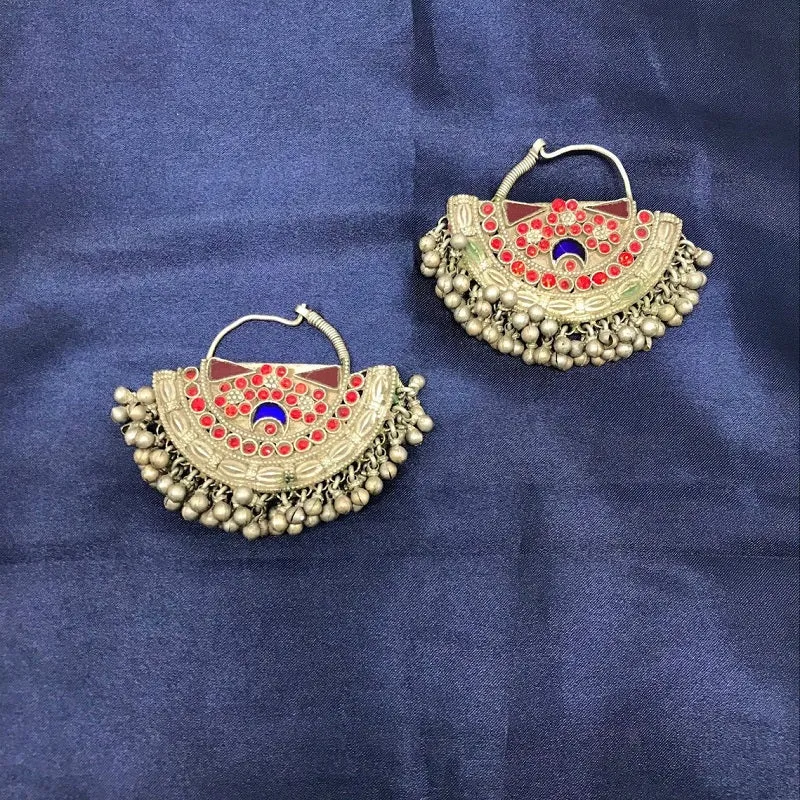 Handmade Vintage Red and Blue Hoop Earrings