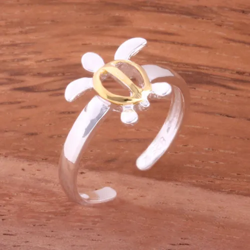 Hawaiian Two Tone Yellow Gold Plated Honu Toe Ring