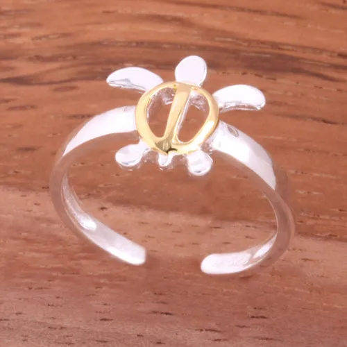 Hawaiian Two Tone Yellow Gold Plated Honu Toe Ring