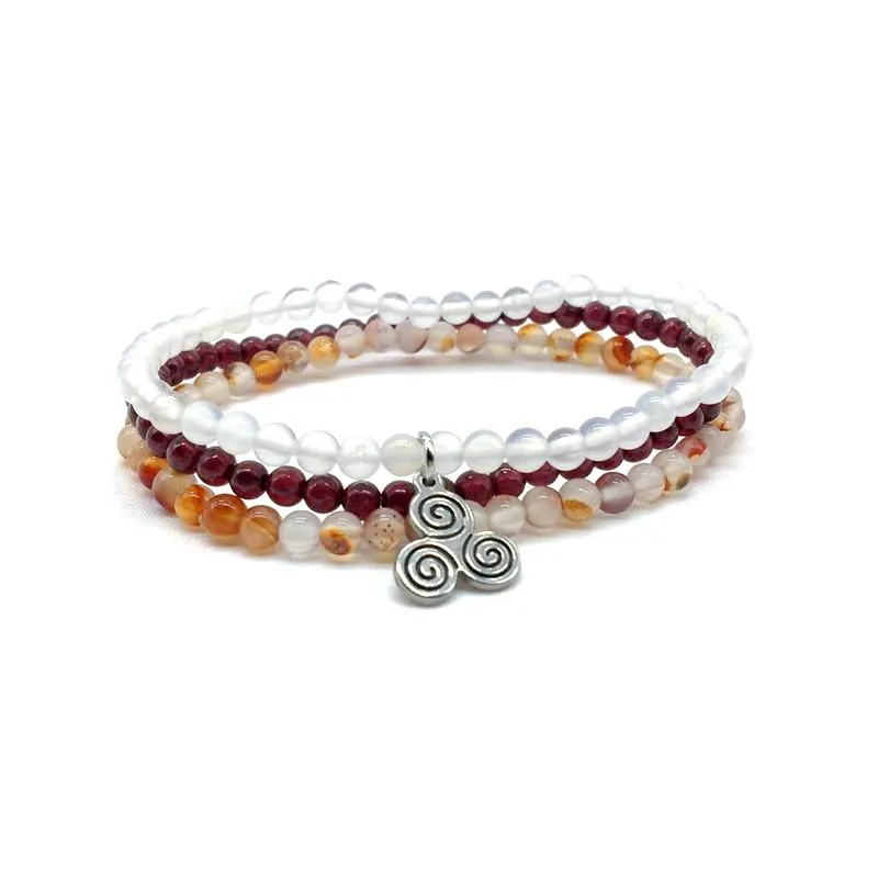 HEALTH & HAPPINESS-Garnet,Snow Quartz & Pink Agate- 3/pc  "MIGHTY MINIS " Healing Energy Stone Bracelets