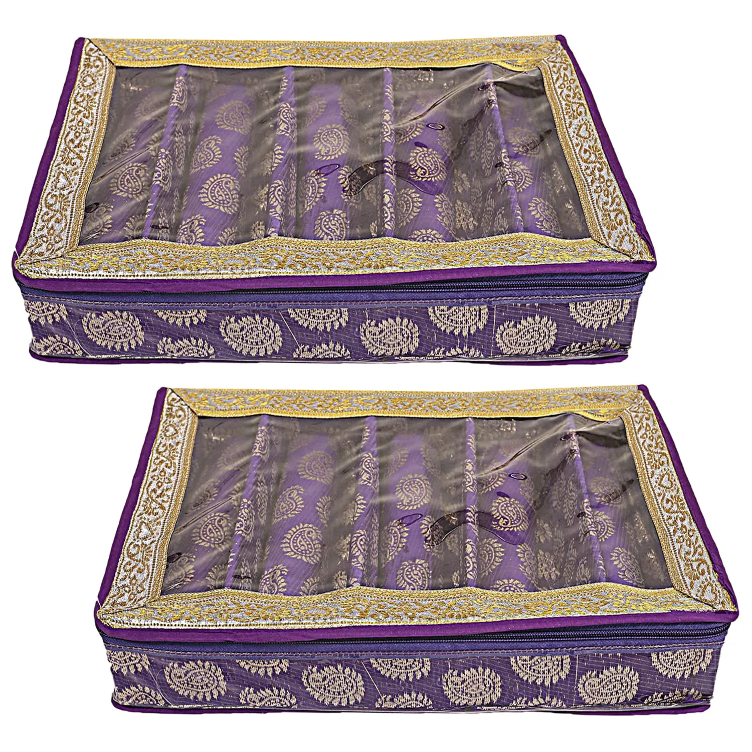 Heart Home Multipurpose Carry Design Laminated 5 Rod Bangle Box/Organizer/Case With Tranasparent Top - Pack of 2 (Purple)-47HH067