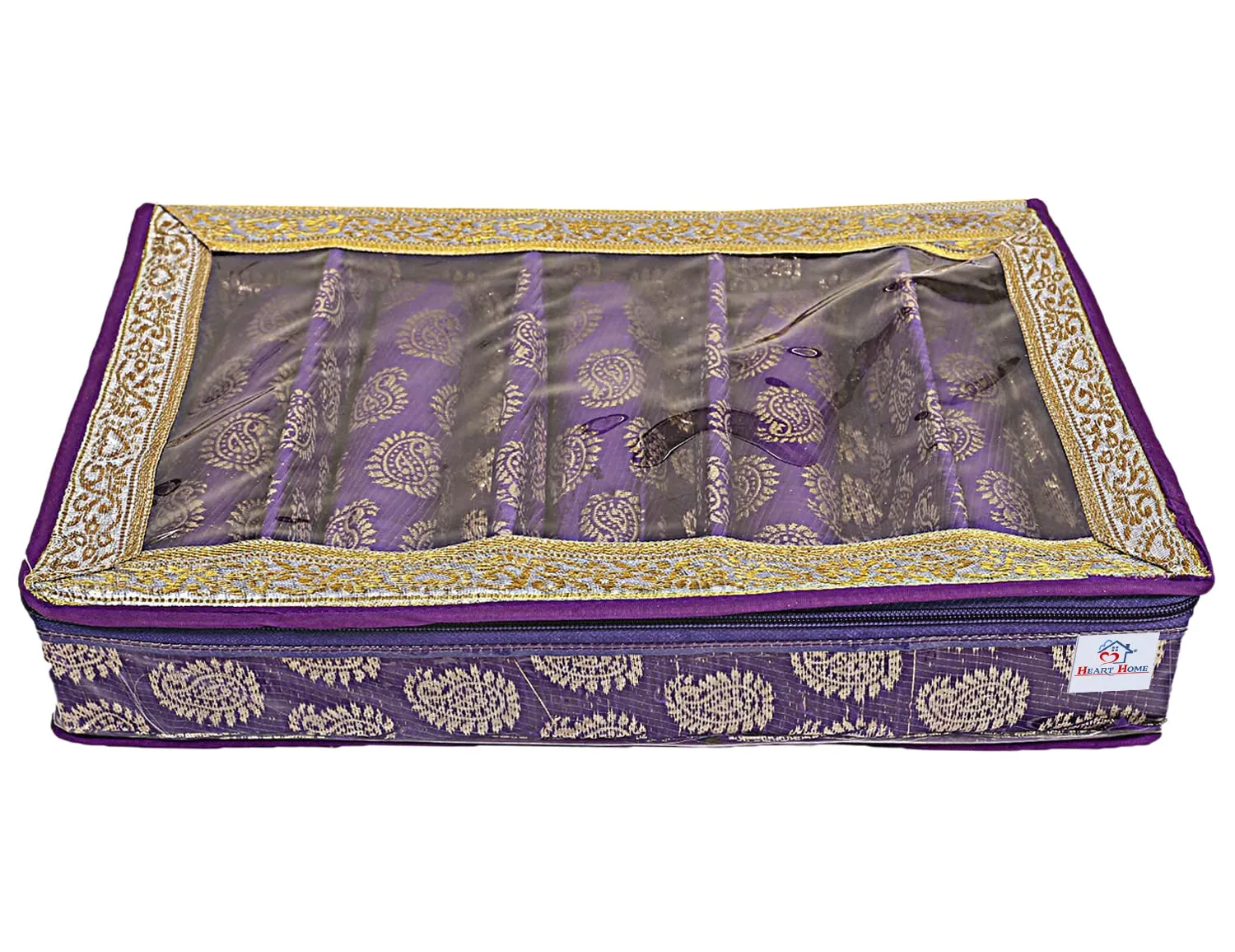 Heart Home Multipurpose Carry Design Laminated 5 Rod Bangle Box/Organizer/Case With Tranasparent Top - Pack of 2 (Purple)-47HH067