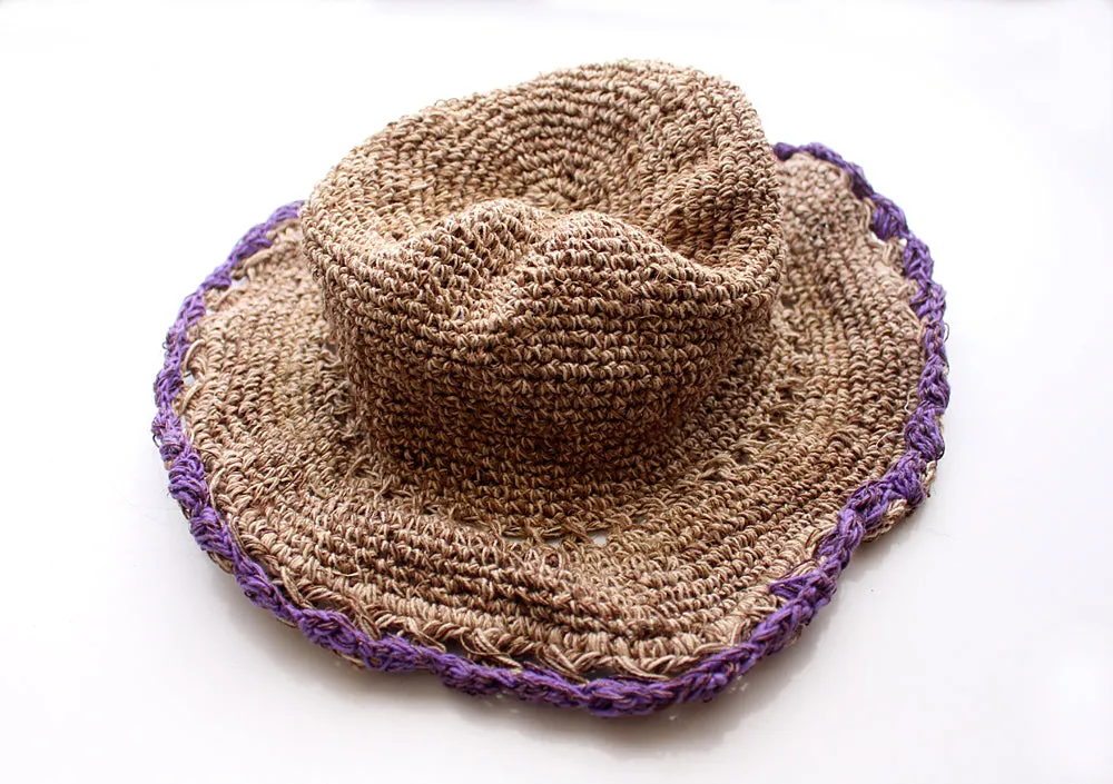 Hemp Hat with Purple Lining, Earthy Travel Hat, Hemp Tourist Hat HC003