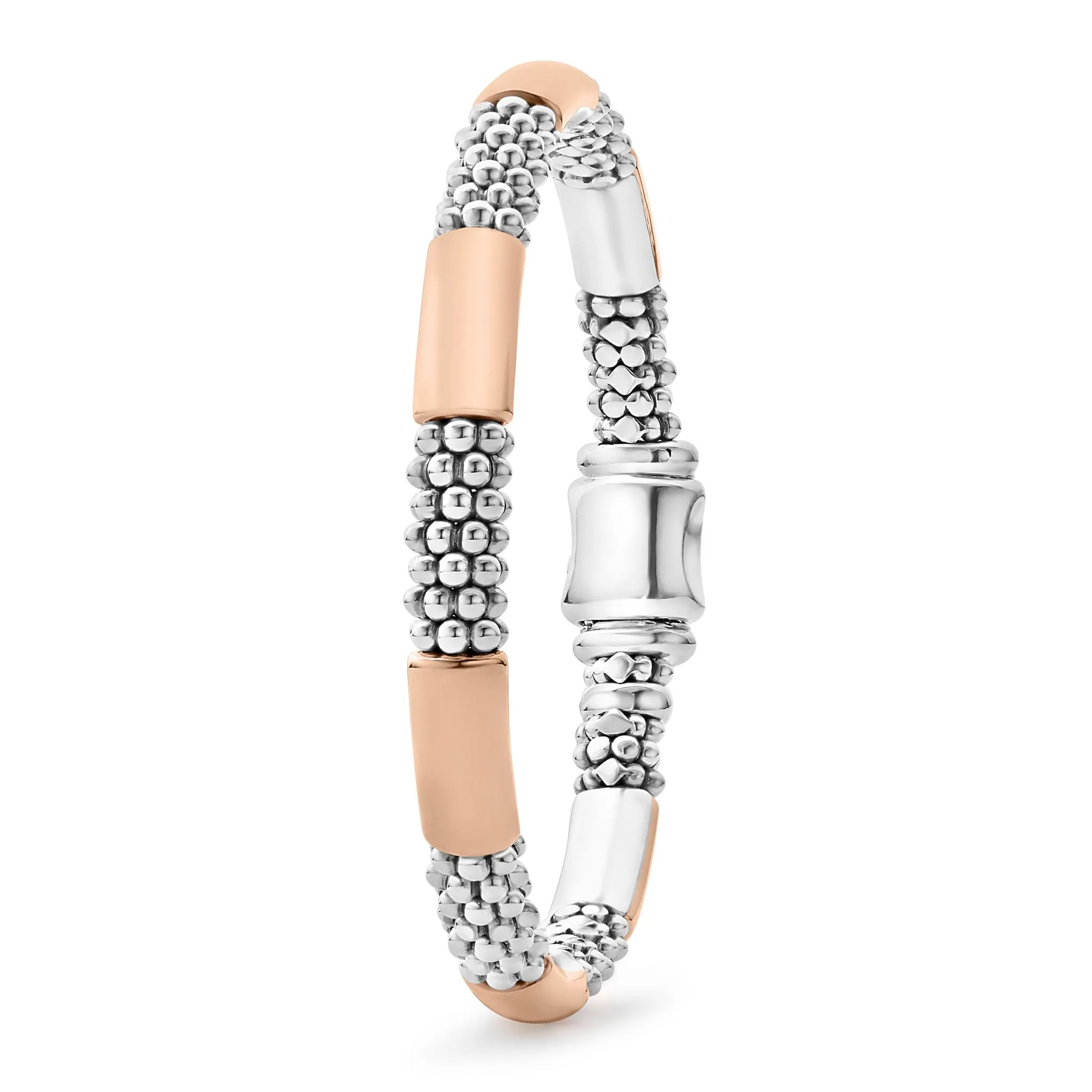 High Bar Rose Gold Station Caviar Bracelet | 6mm