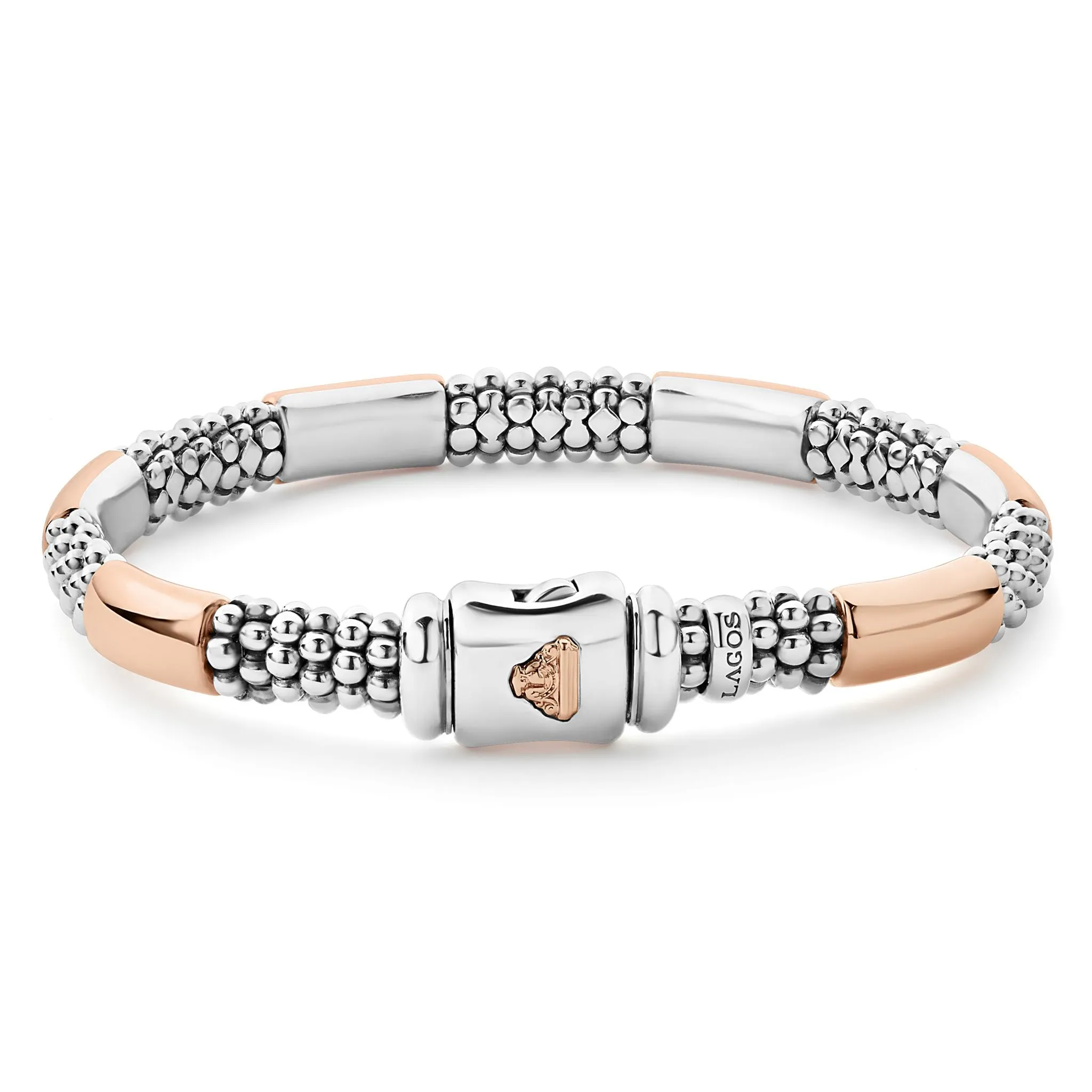 High Bar Rose Gold Station Caviar Bracelet | 6mm