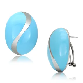 High polished (no plating) Stainless Steel Earrings with Epoxy in Sea Blue for Women Sea Blue Stone Color Style TK892