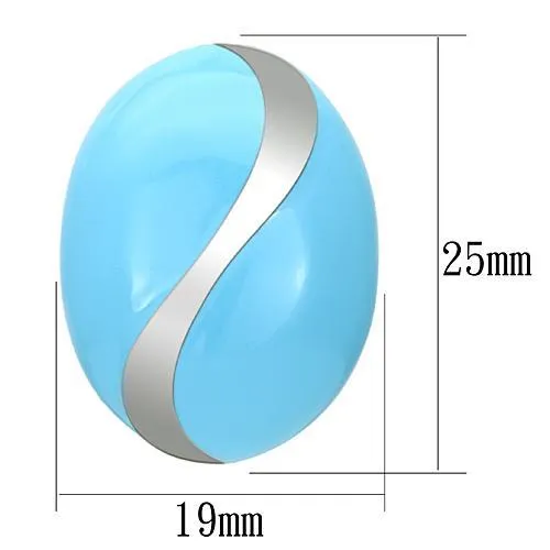 High polished (no plating) Stainless Steel Earrings with Epoxy in Sea Blue for Women Sea Blue Stone Color Style TK892