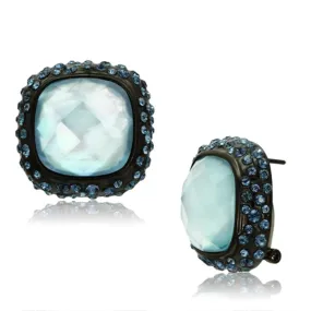 IP Black(Ion Plating) Brass Earrings with Synthetic Synthetic Glass in Sea Blue Title Default Title for Women Sea Blue Stone Color Style VL065