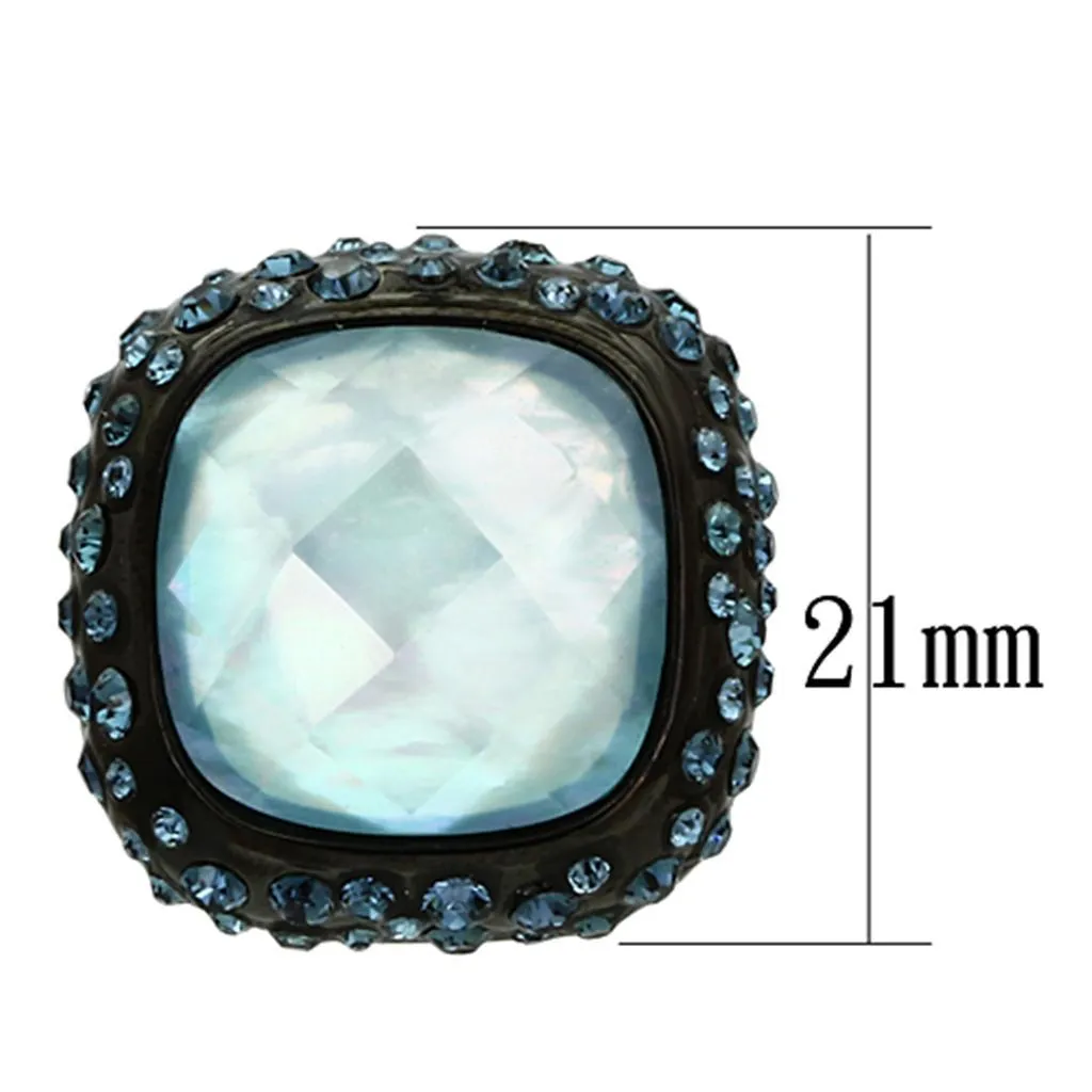 IP Black(Ion Plating) Brass Earrings with Synthetic Synthetic Glass in Sea Blue Title Default Title for Women Sea Blue Stone Color Style VL065