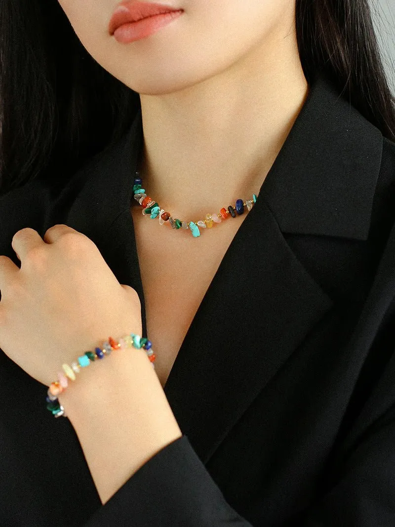 Irregular Colored Broken Stone Bead Bracelets