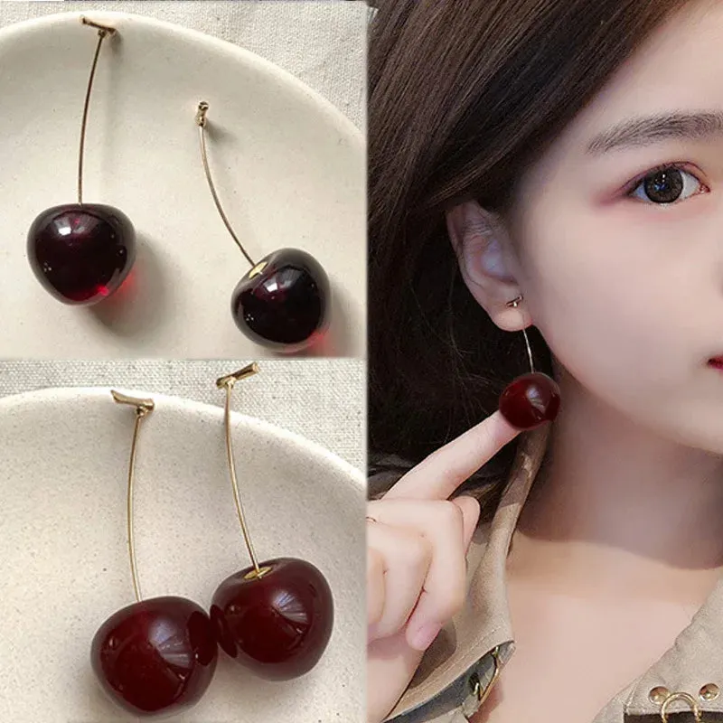 JC - Cherry Drop Earrings: 2024 Japan-Korean style, cute gift for women and girls