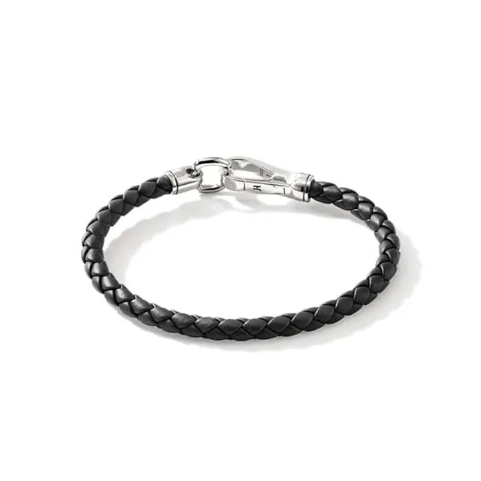 John Hardy 5MM Black Leather Hook Clasp Bracelet in Sterling Silver