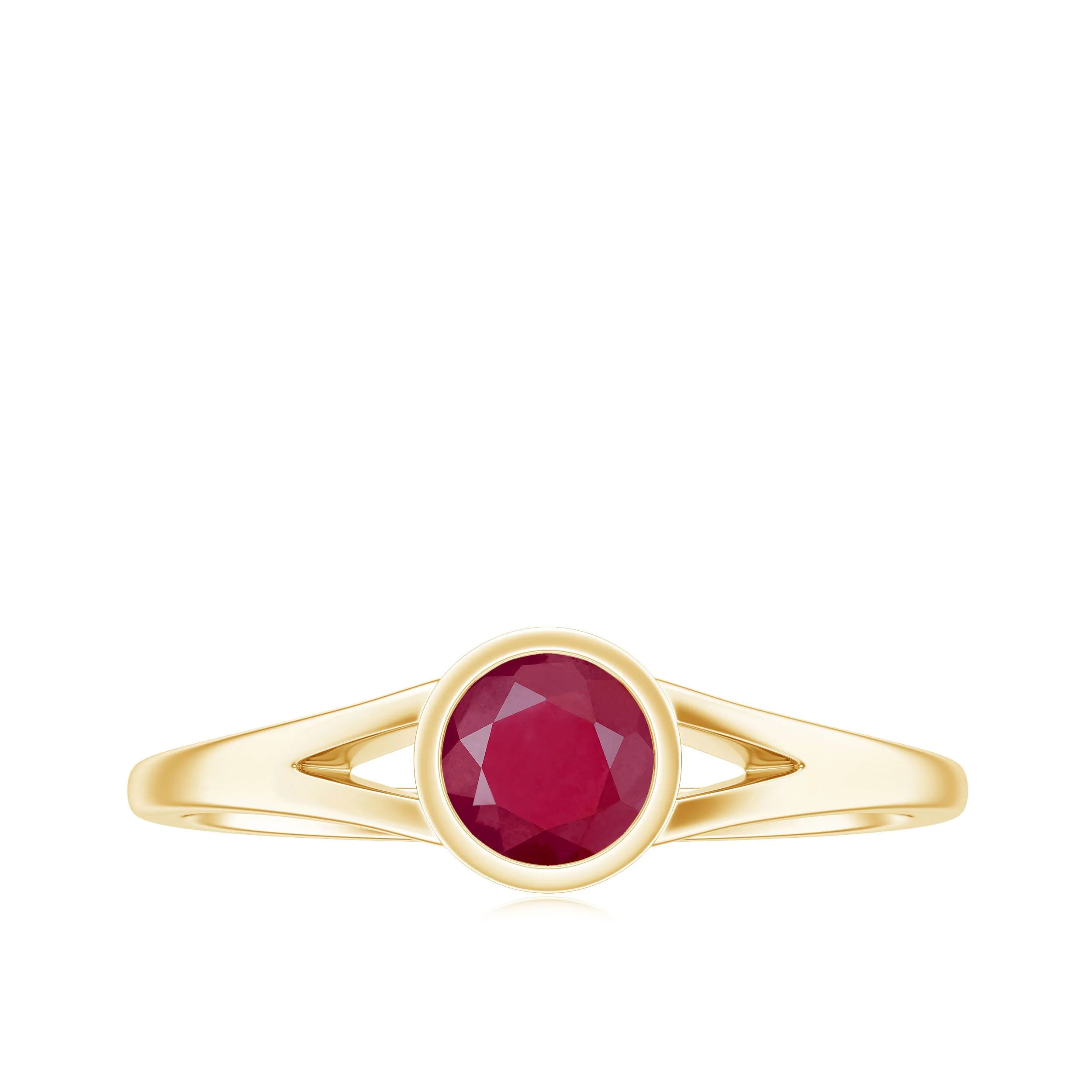 July Birthstone 5 MM Ruby Solitaire Ring in Bezel Setting with Split Shank